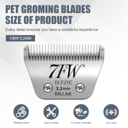 BILLAR®7FW Detachable Dog Grooming Wide Blades,Compatible with Andis,Oster A5,Wahl KM10 Series Clippers,Cut Length 1/8”(3.2mm) - size: 7FW