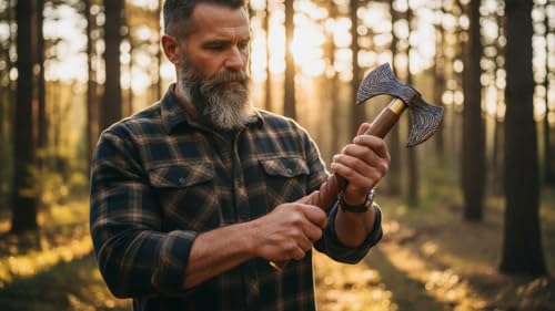 Handmade Solid Brass Head Handle Vintage Style Antique Wooden Walking Stick Cane Gift (3 Fold Wooden Walking Cane) - style: Double axe walking handle stick