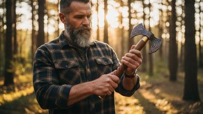 Handmade Solid Brass Head Handle Vintage Style Antique Wooden Walking Stick Cane Gift (3 Fold Wooden Walking Cane) - style: Double axe walking handle stick