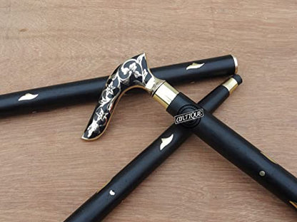 Brass Handle Victorian Telescope Foldable Wooden Walking Stick Cane Ideal Vintage Gift Men Women Father/Mother - style: Black Victorian