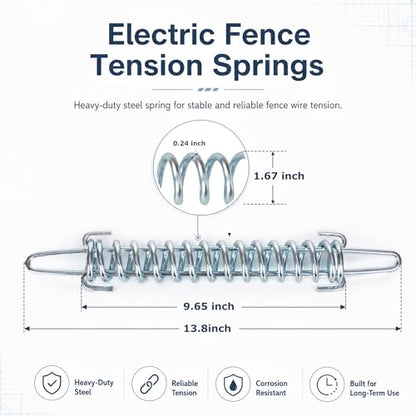 6 Pcs Tension Spring, High Tensile Electric Fence Spring Maintaining Tension, Heavy-Duty Electro-Galvanized for Agricultural Fencing, Silver