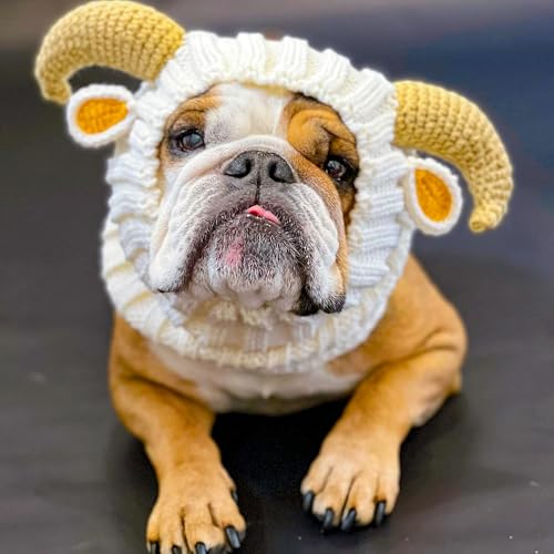 Ram Goat Costume - Warm Knit Dog Snood Wrap for Pets, Neck Ear Cover Protection, Halloween Winter (Medium) - size: Medium
