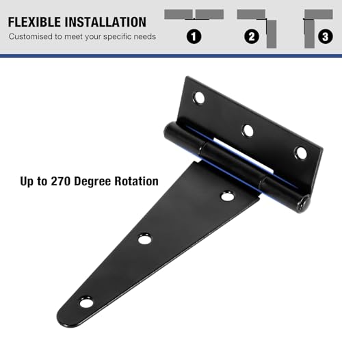 TDCHINGES T Strap Black Gate Door Hinges 6 Inch for Wood Shed 2.5mm 2 Pack - size: 2Pack-6inch