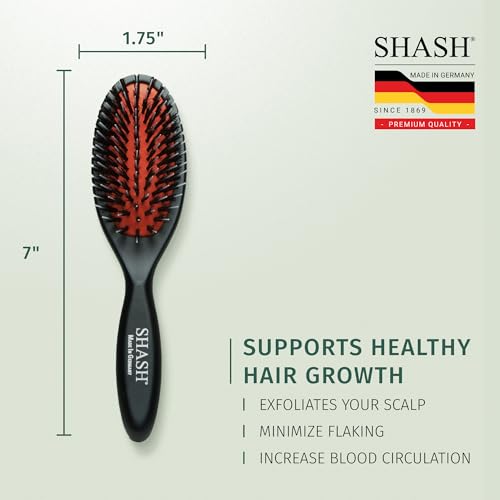 SHASH Since 1869 Hand Made In Germany - Nylon Boar Bristle Brush Suitable For Normal to Thick Hair Gently Detangles, No Pulling or Split Ends - Softens Improves Hair Texture, Stimulates (Extra Small) - size: Extra Small