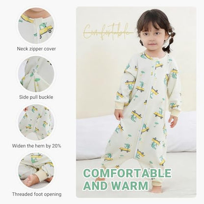 MICHLEY Baby Sleeping Sack with Legs Cotton Long Sleeve Toddler Wearable Blanket Sleeping Bag 6 Months-6 Years - color: Green, size: 18-30 Months
