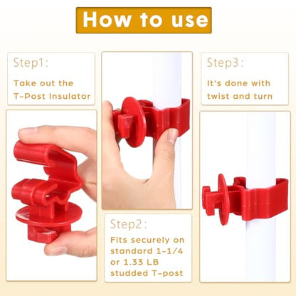 Geiserailie 200 Pcs Red T Post Insulators Electric Fence Posts Electric Fence Insulators Wire Standard Snug Fitting T Post Clips for Agricultural Ranchers - color: Red