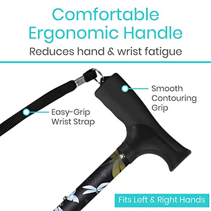Vive Folding Cane - Foldable Walking for Men, Women Fold-up & Collapsible - color: Black Butterfly