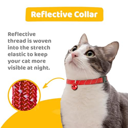 Birdsbesafe Reflective Breakaway Cat Collar with Bell, Safe Design, Red - color: Red