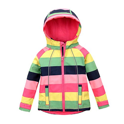 M2C Girls Hooded Fleece Lined Windproof Softshell Windbreaker Jacket - color: Stripe Pink, size: 4T
