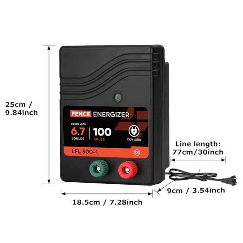 Electric Fence Charger, Electric Fence Energizer 6.7 Joule Ac Powered - size: LFL500-1