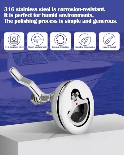316 Stainless Steel Flush Latch Boat Deck Hatch Latch Marine Flush Twist Latch Fits 2" (51mm) Cutouts with Mounting Accessories