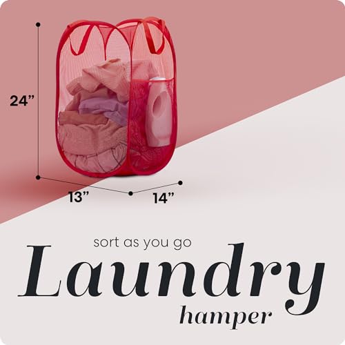 Handy Laundry Mesh Pop-Up Laundry Hamper, Collapsible Basket 2-Pack - color: Red, 2-PACK