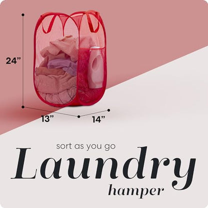 Handy Laundry Mesh Pop-Up Laundry Hamper, Collapsible Basket 2-Pack - color: Red, 2-PACK