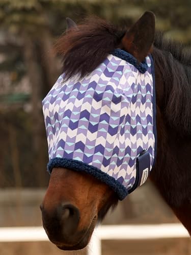 Tackmore Horse Fly Mask Without Ears, Breathable Structured Mesh for Horses, Soft Fleece Edging, UV Protection, Printed Turnout Mask for Pasture-Purple Waves XL - color: Purple Waves, size: XL