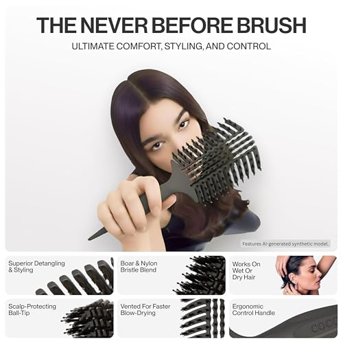 COCCO Aura Vent Boar Brush, Dual-Curved Design for Faster Drying - color: Black