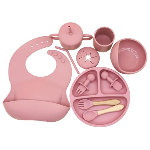 Silicone Baby Feeding Tray Dusty Pink Mealtime Plate with Suction Base Divided Sections for Infant and Toddler Feeding - color: Dusty Pink