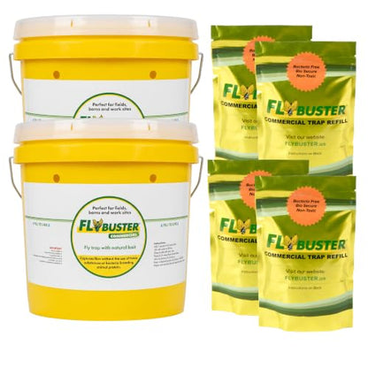 Flybuster Fly Trap | Outdoor Device for Catching Flies | 10-Liter Commercial Size (2-Pack) | Comes with Two Flytraps and 4 Bait Packets | 2,000,000 Fly Capacity | Non-Toxic | Child & Pet Safe - size: Commercial (2-Pack)