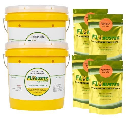 Flybuster Fly Trap | Outdoor Device for Catching Flies | 10-Liter Commercial Size (2-Pack) | Comes with Two Flytraps and 4 Bait Packets | 2,000,000 Fly Capacity | Non-Toxic | Child & Pet Safe - size: Commercial (2-Pack)