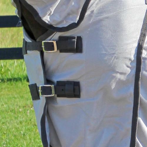 Country Pride Deluxe Mesh Fly Sheet, Full-Coverage Horse Fly Protection, Belly Band, Attached Neck Cover, Shoulder Gussets, Tail Cover, Adjustable Fit, Grey with Silver Trim (74 in) - size: 74 in