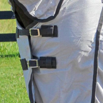 Country Pride Deluxe Mesh Fly Sheet, Full-Coverage Horse Fly Protection, Belly Band, Attached Neck Cover, Shoulder Gussets, Tail Cover, Adjustable Fit, Grey with Silver Trim (70 in) - size: 70 in