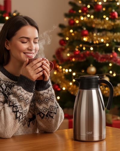 GiNT 74Oz Thermal Coffee Carafe, Insulated Stainless Steel Coffee Carafes for Keeping Hot/Double Walled Vacuum Thermal Carafe (Silver, 2.2L) - color: Silver, size: 74.4 Ounces