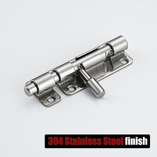 JQK Door Latch Lock Barrel Bolt 4 Inch, 304 Stainless Steel Slide Gate Latches Security Thickened 1.4mm with Padlock Hole, Silver, 2 Pack HBB120-P2 - color: Silver, size: 2 Pack