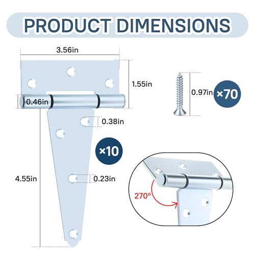 5" Zinc Plated Gate Hinges, 10 Pack T Strap Hinges Heavy Duty for Fence - color: Zinc, size: 5" - 10pack