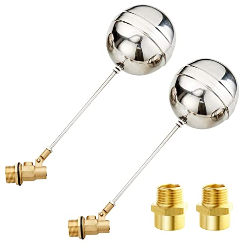 Joywayus 1" Thread Float Ball Valve and Brass Pipe Connector Floating Ball-cock Tank Ballcock Fittings Automatic Water Level Control Switch 2PCS - size: 1 inch (Pack of 2)