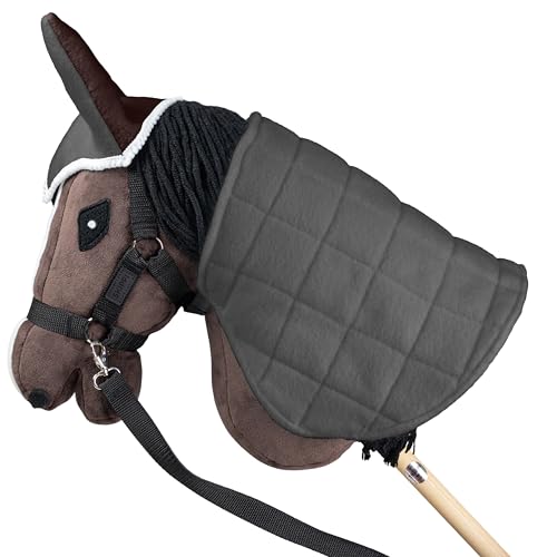 SKIPPI Reversible Blanket and Fly Cover - Grey and Brown, Two Tone Hobby Horse Blanket and Fly Ears, Fits Most Horses A3 and A4