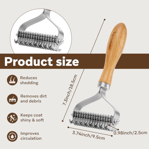 Undercoat Rake for Dogs - Professional Pet Shedding Dematting Comb with Wood Handle, Stainless Steel Blades for Pet Cats Dogs Matted Hair Tangles Removing - style: 2 Sides Dematting Comb