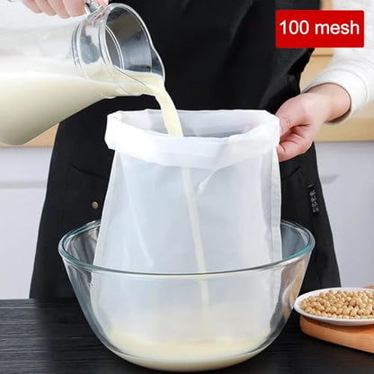 Multi-Purpose Filter Bag, 3 Pack 100 Micron Fine Mesh Strainer - Reusable Nut Milk Bag for Soy Milk, Juice, Wine, Coffee, Tea & Cheese Making - Kitchen Food Grade Nylon Filter