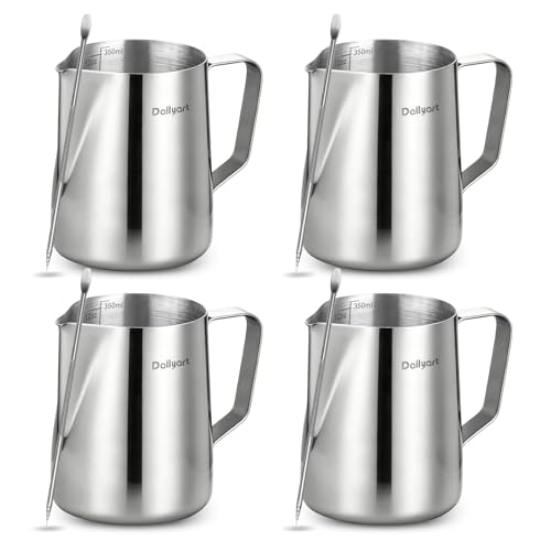 Dailyart Milk Frother Cup Set 12oz/350ml 4 Pcs Milk Frothing Pitcher - size: 12 Ounces(Pack of 4)
