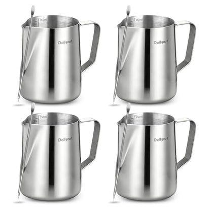 Dailyart Milk Frother Cup Set 12oz/350ml 4 Pcs Milk Frothing Pitcher - size: 12 Ounces(Pack of 4)