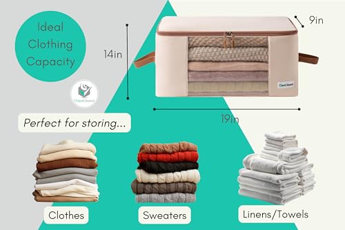 Chaos Cleared Canvas Storage Bags Designer Organizer for Clothing 2 Pack – Clothes Organizers for sweaters, clothing, garment, bedding, quilt, linens, large bag with zip & window, mothproof - size: Clothing Bag 2 Pack