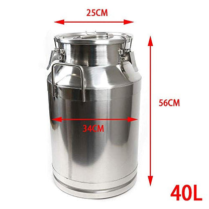40 Liter 10.5 Gallon Stainless Steel Milk Can Wine Milk bucket Wine Pail Bucket Milk Can Tote Jug with Sealed Lid Heavy Duty (40L/ 10.5Gallon) - color: Without Faucet, size: 40L/ 10.5Gallon