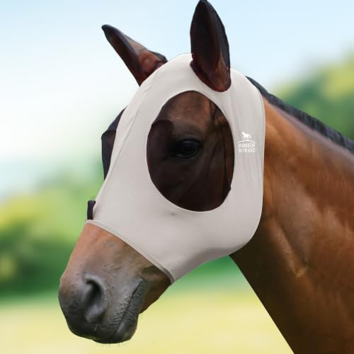 Harrison Howard Super Comfort Stretchy Fly Mask Large Eye Space with UV Protection Soft on Skin with Breathability Gentle Grey M Cob - color: Gentle Grey, size: Cob (Medium)