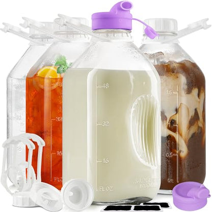 Ritayedet 64 Oz Glass Milk Bottle With Lids, 4 Pack 2 Qt Storage Bottles - style: Milk Bottle-4pack