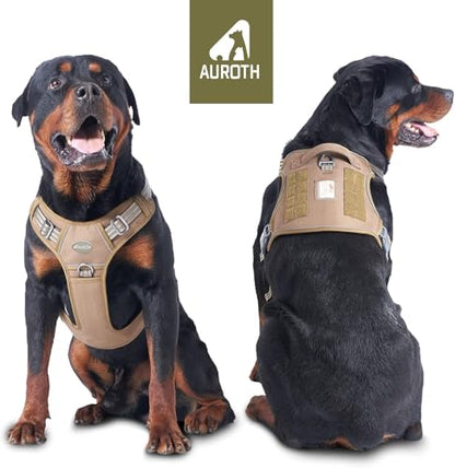 AUROTH Tactical Dog Harness for Extra Large Dogs, Heavy Duty No Pull Vest - color: Army yellow, size: XXL(Neck:21.7-36.7",Chest:28.3-44.1")