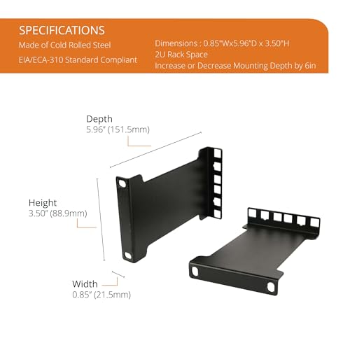 Tecmojo Server Rack Depth Extender - 2U - 6inch Depth - TAA Compliant - Recessed Rack Adapter - Rack Mount Adapter Kit - Network Rack Extender - size: 2U/6"