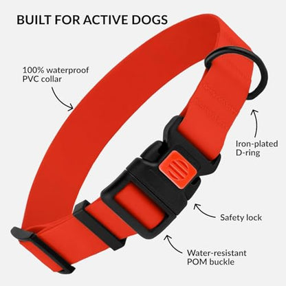 Heavy Duty Waterproof Dog Collar, PVC-Coated Nylon (Red, 14-18) - color: Red, size: Neck Fit 14"-18"