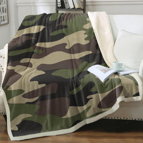 Sleepwish Throw Blanket, Green Brown Camouflage, Twin - color: Army Green Camo, size: Twin