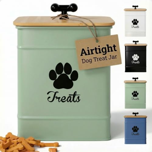 Dog Treat Container Airtight, 6"W x 8"H, Powder Coated, 12 Cup Capacity - color: Sage Green