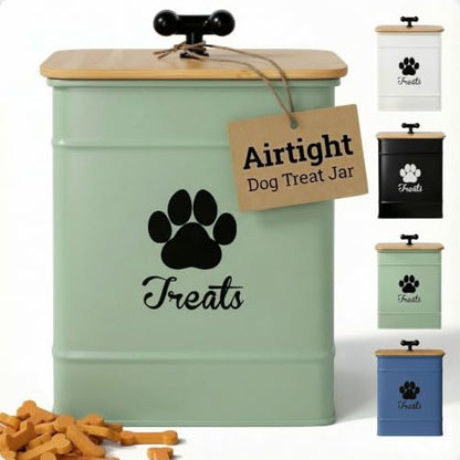 Dog Treat Container Airtight, 6"W x 8"H, Powder Coated, 12 Cup Capacity - color: Sage Green