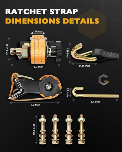 Pipe Rack Ratchet Straps, Ladder Rack Straps, Truck/Roof/Lumber Rack Straps - color: Orange (2 pcs), size: Black Square Tube