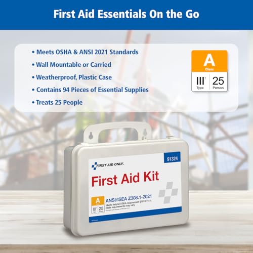 First Aid Only 91324 ANSI A 2021 and OSHA Compliant First Aid Kit, 25-Person Emergency First Aid Kit for Business, Home, Car, and Worksites, 94 Pieces