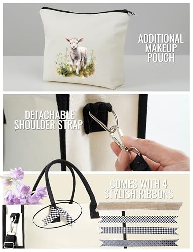 InnoBeta Sheep Gifts for Women Canvas Tote Bag, Tote with Top Zipper Closure and Shoulder Strap for Birthday, Mother's Day, Christmas