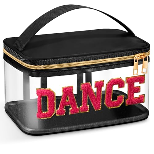 Geetery Medicine Pill Bag Clear Cosmetic Makeup Bag with Zipper Black | Transparent PVC with Nylon Trim, Chenille Dance Patch, Portable Travel Organizer for Pills Cosmetics, Gold Zipper - color: Black, style: Dance
