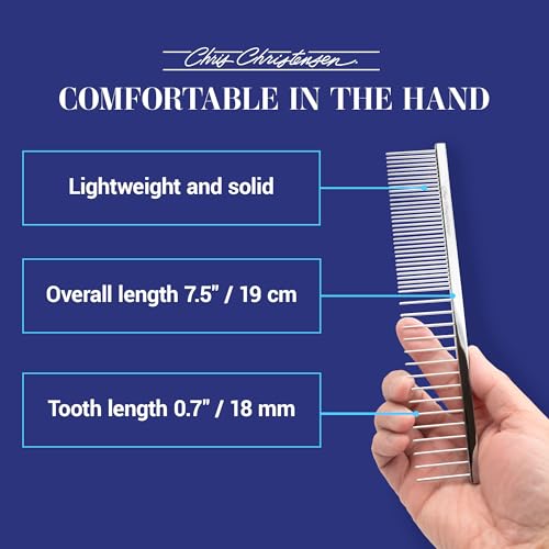 Chris Christensen 003 7.5 in. F/XC Greyhound-Style Butter Comb, Groom Like a Professional, Rounded Corners Prevent Friction and Breakage, Solid Brass Spin with Steel Teeth, Chrome Finish. - size: 003 - 7.5 Inch Extra Coarse/Fine
