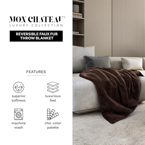 Mon Chateau 60" x 70" Hearthside Faux Fur Throw Blanket, Chestnut | Cozy Layer Comfort For Couch, Bed Or Chair. Lightweight Polyester Fabric With Easy Machine Wash Care - color: Chestnut