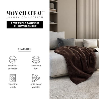 Mon Chateau 60" x 70" Hearthside Faux Fur Throw Blanket, Chestnut | Cozy Layer Comfort For Couch, Bed Or Chair. Lightweight Polyester Fabric With Easy Machine Wash Care - color: Chestnut